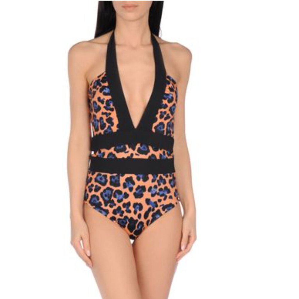 NWOT - Christie's - MSRP $260 - Italian Designer Plunge Halter One-Piece - 4 / L